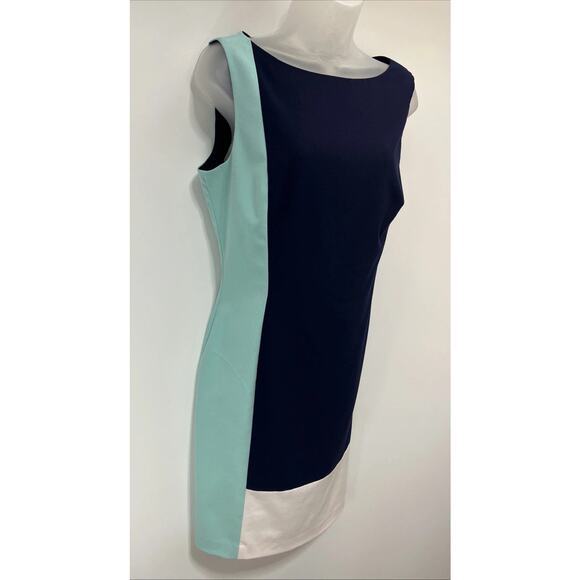 LAUREN RALPH LAUREN Sleeveless Color Block Shift Dress Women's 12 Lined Zipper - Picture 2 of 8